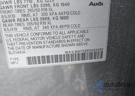 2011 Audi Q7 3.0 Tdi Premium из США, поврежденный, VIN WA1LMAFE8BD003485